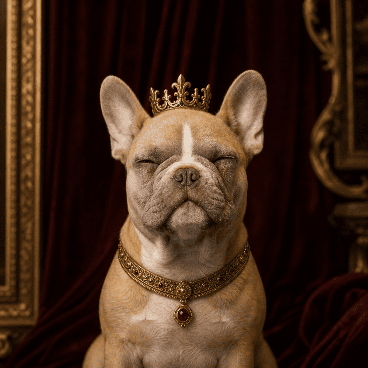 Royal pet portrait of a cat in a funny aristocratic custom painting style